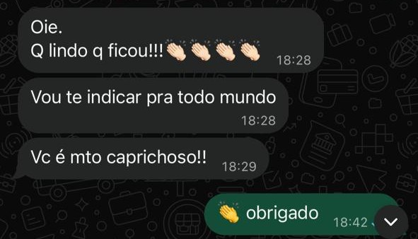Print de depoimento real de cliente da SrHouse Decor (nº 7)